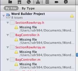 Missing file warning Xcode 4