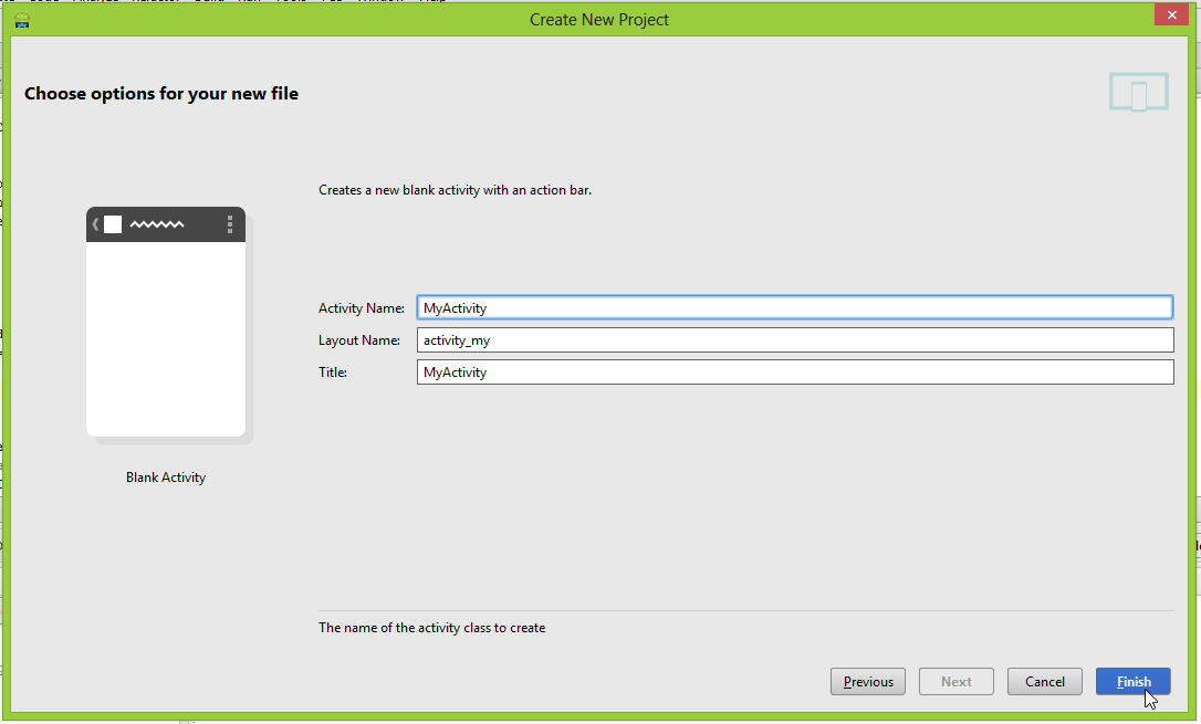 Android Studio "New file options" screen