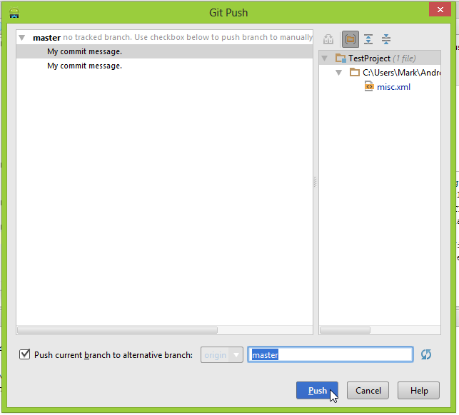 Android Studio "Git Push" prompt