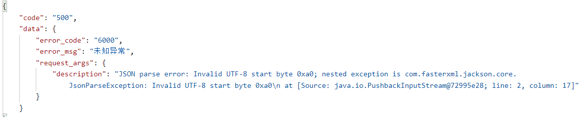 JSON parse error: Invalid UTF-8 start byte 0xa0 ¼