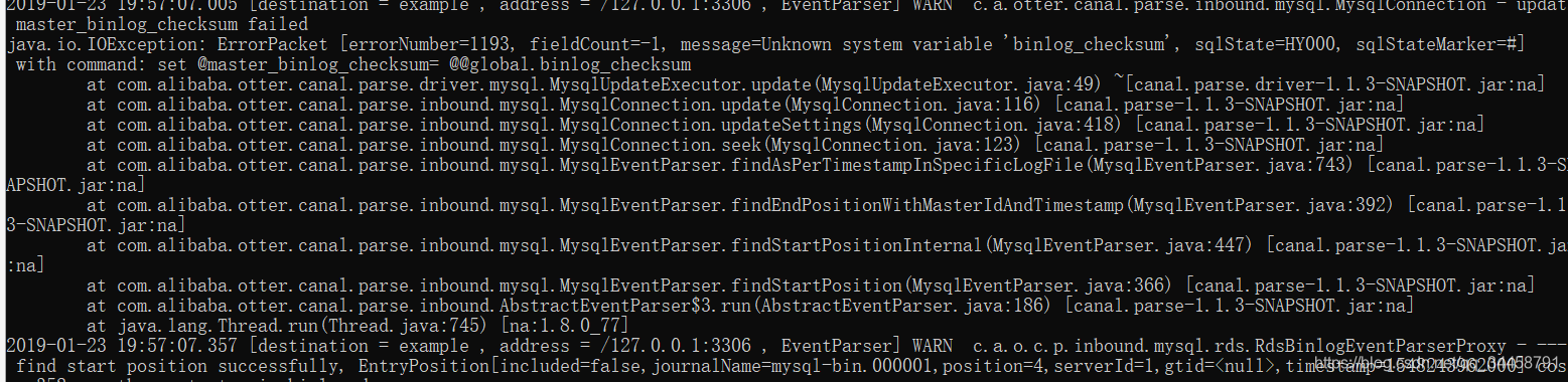 java.io.IOException: ErrorPacket [errorNumber=1193,||Unknown system variable 'binlog_cCanal