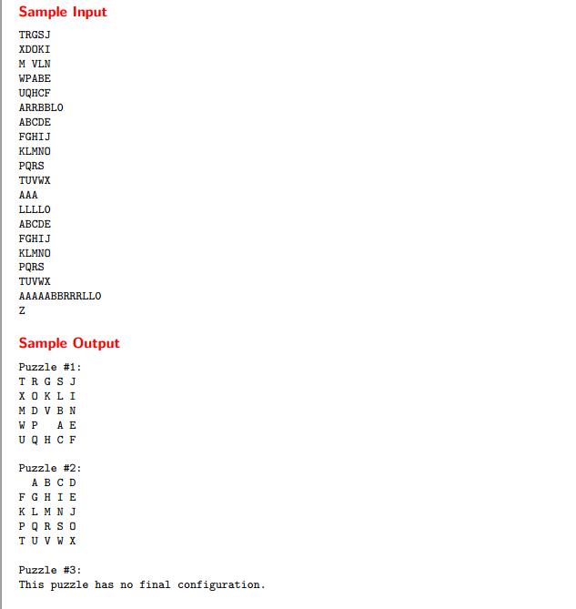 UVa - 227 - Puzzle(gets(),scanf(%c,x))