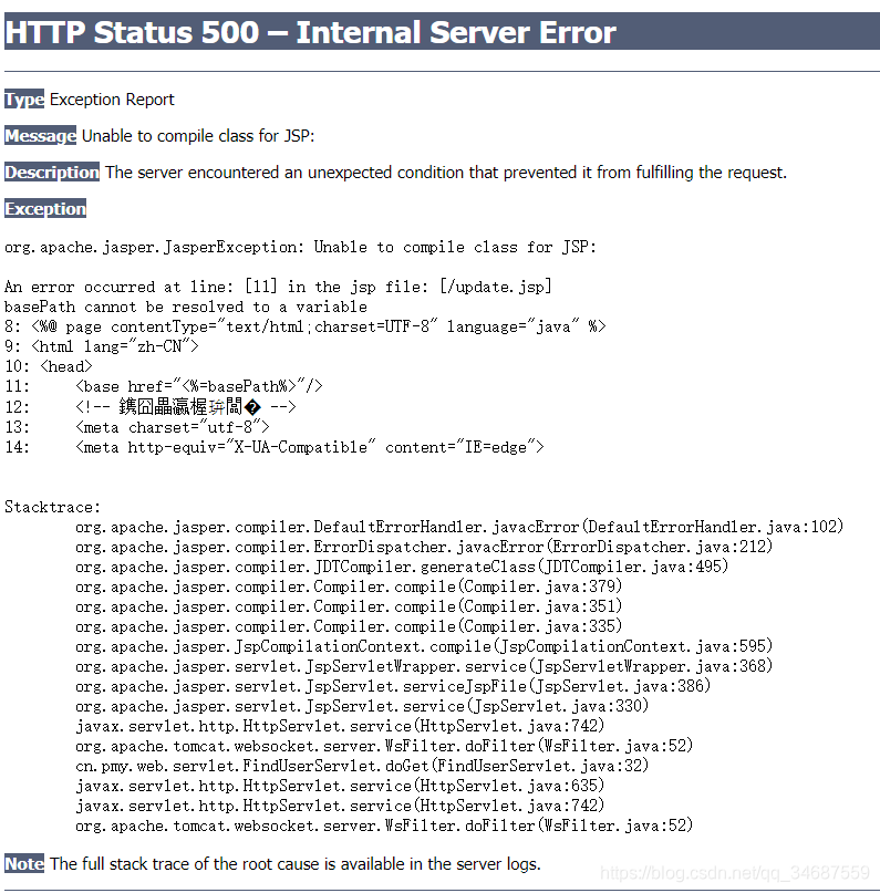 Internal Server Errorunable to compile class for JSP 