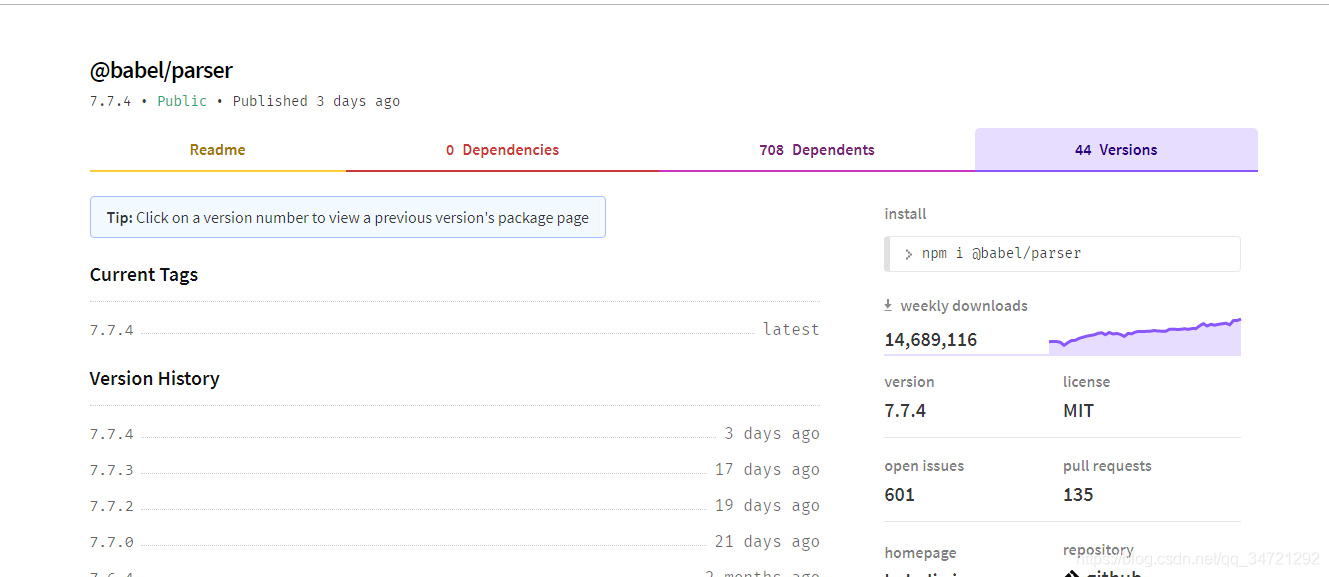 npmװ:No matching version found for @babel/parser^@7.7.4