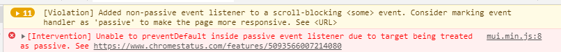 mui ҳ汨Unable to preventDefault inside passive