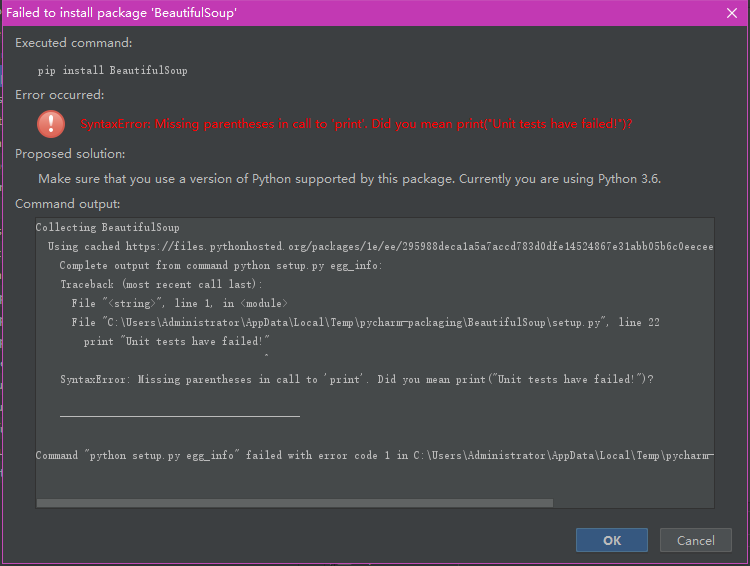 pythonװBeautifulSoupʱ򱨴SyntaxError: Missing parentheses in call to 'print